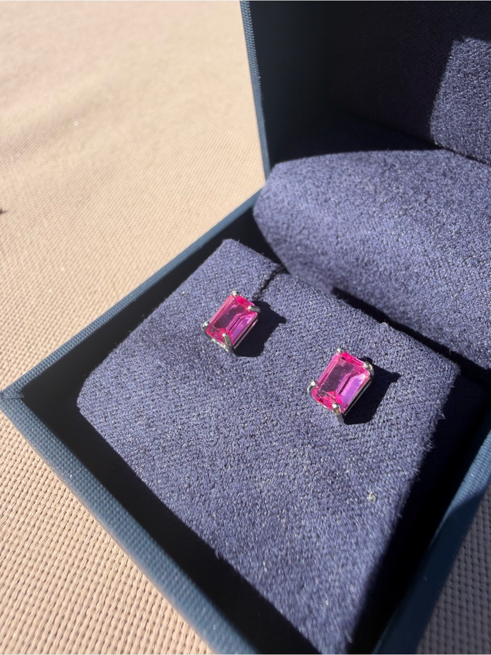 Pink Sapphire Emerald-Cut Stud Earrings - Women Jewelry
